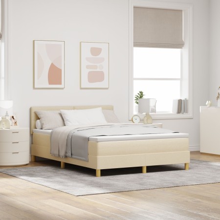Cama con Base Tapizada con Colchón Crema 140x190 cm Tela by , Beds and slatted bases - Ref: Foro24-3338921, Price: 403,60 €, ...