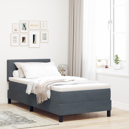 Cama con sommier y colchón Gris Oscuro 100x200 cm Terciopelo by , Beds and slatted bases - Ref: Foro24-3339153, Price: 308,66...