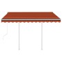 Toldo retráctil automático con postes naranja y marrón 3x2,5 m