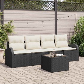 Conjunto de sofá de jardín 5 pcs Negro 55 x 55 x 37 cm