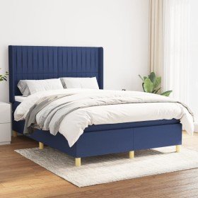 Cama box spring con colchón tela azul 140x200 cm en Camas y somieres | Comprar online en Foro24
