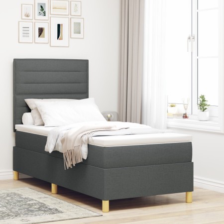 Cama con Base Tapizada y Colchón Gris Oscuro 90x200 cm Tela by , Beds and slatted bases - Ref: Foro24-3339512, Price: 366,41 ...