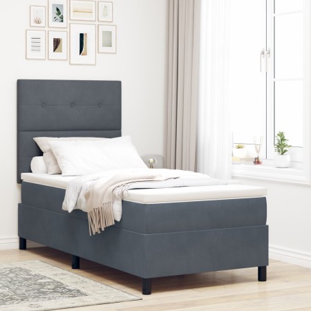 Cama Box Spring con Colchón Gris Oscuro 90x200 cm Terciopelo by , Beds and slatted bases - Ref: Foro24-3339807, Price: 328,82...