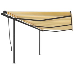 Toldo retráctil automático con postes amarillo y blanco 6x3,5 m