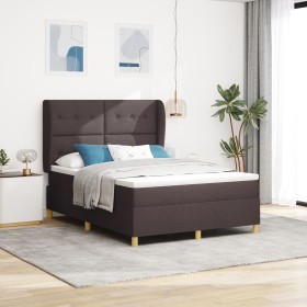 Cama tipo box spring con colchón marrón oscuro 140x190 cm tela von , Betten und Lattenroste - Ref: Foro24-3340749, Preis: 528...