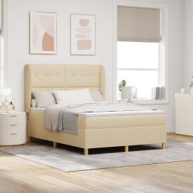 Cama con somier y colchón Crema 140x190 cm Tela von , Betten und Lattenroste - Ref: Foro24-3340751, Preis: 521,00 €, Rabatt: %