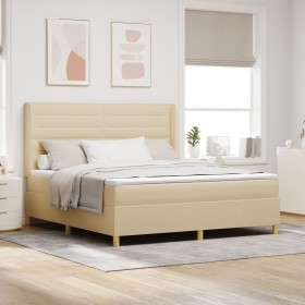 Cama Box Spring Crema con Colchón, 180x200 cm de Tela de , Camas y somieres - Ref: Foro24-3341789, Precio: 660,78 €, Descuent...