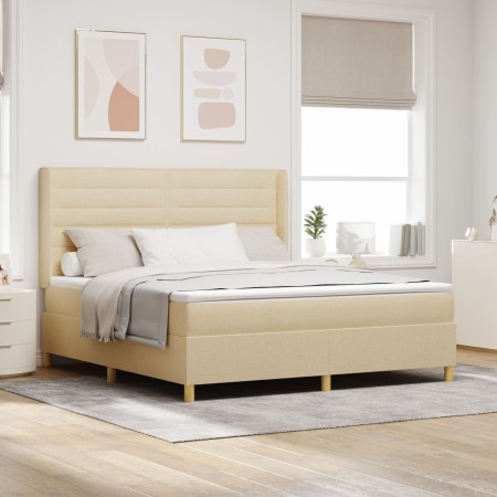 Cama Box Spring Crema con Colchón, 180x200 cm de Tela by , Beds and slatted bases - Ref: Foro24-3341789, Price: 660,78 €, Dis...