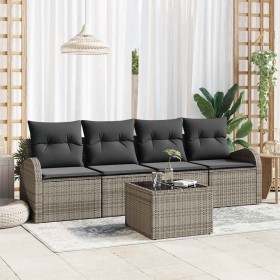 Conjunto de sofá de jardín 5 pcs Gris 55 x 55 x 37 cm Poliratán