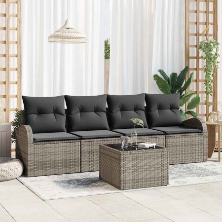 Conjunto de sofá de jardín 5 pcs Gris 55 x 55 x 37 cm Poliratán