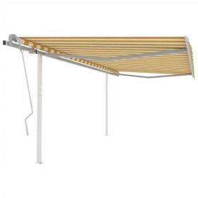 Toldo manual retráctil con postes amarillo y blanco 4x3 m