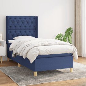 Cama box spring con colchón tela azul 80x200 cm en Camas y somieres | Comprar online en Foro24