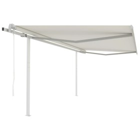 Toldo retráctil automático con postes crema 4,5x3 m