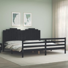 Estructura de cama con cabecero madera maciza negro 200x200 cm