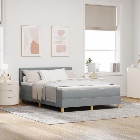 Cama con Box Spring con Colchón & Luz LED Gris Claro 140x190 cm Tela by , Beds and slatted bases - Ref: Foro24-3342436, Price...