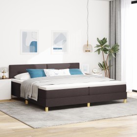 Cama Box Spring con Colchón & LED Marrón Oscuro 200x200 cm Tela by , Beds and slatted bases - Ref: Foro24-3342467, Price: 612...