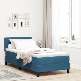 Cama Box Spring con colchón y LED Azul Oscuro 90x200 cm de terciopelo by , Beds and slatted bases - Ref: Foro24-3342630, Pric...