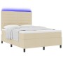 Cama tapizada con colchón y luces LED crema 140x190 cm tela de , Camas y somieres - Ref: Foro24-3342793, Precio: 498,57 €, De...
