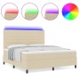 Cama tapizada con colchón y luces LED crema 140x190 cm tela de , Camas y somieres - Ref: Foro24-3342793, Precio: 498,57 €, De...