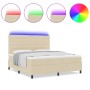 Cama con somier, colchón y luz LED color crema 180x200 cm tela de , Camas y somieres - Ref: Foro24-3342814, Precio: 650,12 €,...