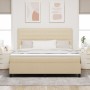 Cama con somier, colchón y luz LED color crema 180x200 cm tela de , Camas y somieres - Ref: Foro24-3342814, Precio: 650,12 €,...
