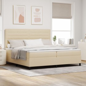 Cama con resortes con colchón y luz LED crema 200x200 cm tela de , Camas y somieres - Ref: Foro24-3342821, Precio: 642,66 €, ...