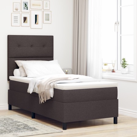 Cama con Somier con Colchón & Luz LED Marrón Oscuro 90x200 cm Tela de , Camas y somieres - Ref: Foro24-3342840, Precio: 347,0...