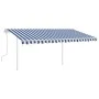 Manual retractable awning with blue and white poles 4x3.5 m by vidaXL, Awnings - Ref: Foro24-3070016, Price: 436,04 €, Discou...