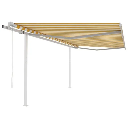 Toldo retráctil automático con postes amarillo y blanco 4x3,5 m by vidaXL, Awnings - Ref: Foro24-3070028, Price: 537,22 €, Di...