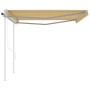 Toldo retráctil automático con postes amarillo y blanco 4x3,5 m