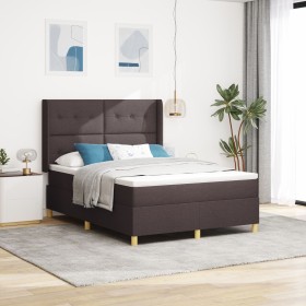 Cama con somier de y colchón & LED Marrón Oscuro 140x190 cm Tela by , Beds and slatted bases - Ref: Foro24-3343689, Price: 53...