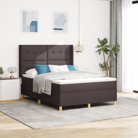 Cama con somier de y colchón & LED Marrón Oscuro 140x190 cm Tela by , Beds and slatted bases - Ref: Foro24-3343689, Price: 53...