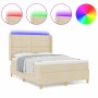 Cama Box Spring con colchón y LED Crema 160x200 cm Tela by , Beds and slatted bases - Ref: Foro24-3343705, Price: 616,41 €, D...