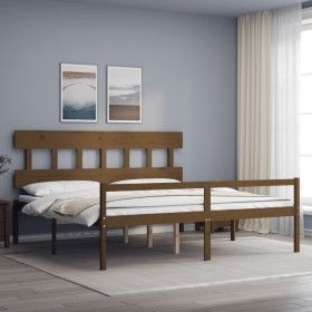 Cama personas mayores cabecero madera marrón miel 200x200 cm de vidaXL, Camas y somieres - Ref: Foro24-3195439, Precio: 180,6...