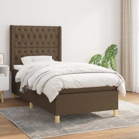 Cama box spring con colchón tela marrón oscuro 100x200 cm en Camas y somieres | Comprar online en Foro24