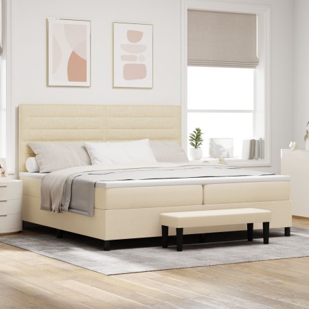 Cama con Somier con Colchón y Banco Color Crema 200x200 cm Tela by , Beds and slatted bases - Ref: Foro24-3344021, Price: 712...