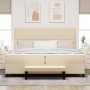 Cama con Somier con Colchón y Banco Color Crema 200x200 cm Tela by , Beds and slatted bases - Ref: Foro24-3344021, Price: 712...