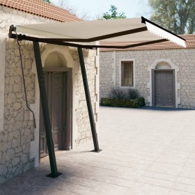 Toldo manual retráctil con postes crema 3x2,5 m