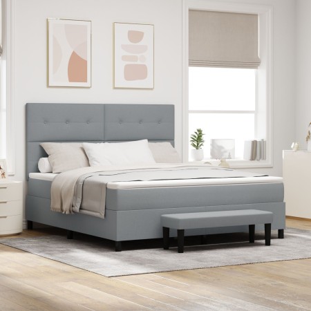 Cama de muelles con colchón y banco gris claro 180x200 cm tela by , Beds and slatted bases - Ref: Foro24-3344086, Price: 645,...