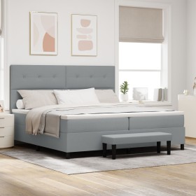 Cama con Muelles, Colchón y Banco Gris Claro 200x200 cm Tela von , Betten und Lattenroste - Ref: Foro24-3344093, Preis: 844,6...