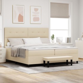 Cama con somier con colchón y banco crema 200x200 cm Tela von , Betten und Lattenroste - Ref: Foro24-3344098, Preis: 706,51 €...