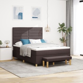 Cama con Box Spring con Colchón y Banco Marrón Oscuro 140x200 cm Tela by , Beds and slatted bases - Ref: Foro24-3344229, Pric...