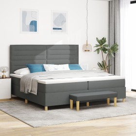 Cama con somier con colchón y banco gris oscuro 200x200 cm de tela von , Betten und Lattenroste - Ref: Foro24-3344248, Preis:...