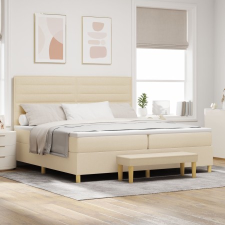 Cama con somier y colchón con banco Crema 200x200 cm Tela by , Beds and slatted bases - Ref: Foro24-3344252, Price: 728,47 €,...