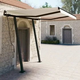 Retractable manual awning with cream-colored posts, 3.5x2.5 m. by vidaXL, Awnings - Ref: Foro24-3070117, Price: 342,16 €, Dis...