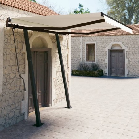Retractable manual awning with cream-colored posts, 3.5x2.5 m. by vidaXL, Awnings - Ref: Foro24-3070117, Price: 324,50 €, Dis...