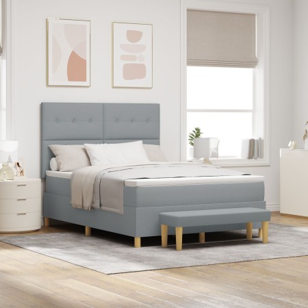 Cama Box Spring de con colchón y banco gris claro 140x190 cm de tela by , Beds and slatted bases - Ref: Foro24-3344296, Price...