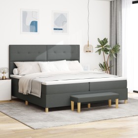 Cama con Box Spring y Colchón & Banco Gris Oscuro 200x200 cm