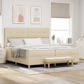 Cama con somier y colchón y banco Crema 200x200 cm Tela de , Camas y somieres - Ref: Foro24-3344329, Precio: 721,99 €, Descue...
