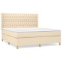 Cama box spring con colchón tela color crema 180x200 cm
